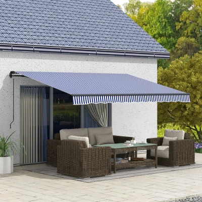 Outsunny Sonnenmarkise Markise Terrassenmarkise, inkl. Handkurbel, wetterbeständig, 396 cm x 300 cm, Blau + Weiß