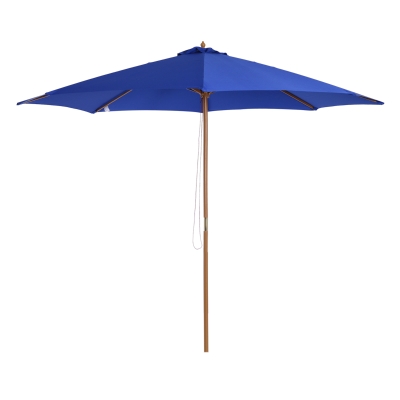 Outsunny Houten parasol 300 x 250 cm marktparasol tuinparasol ronde parasol blauw