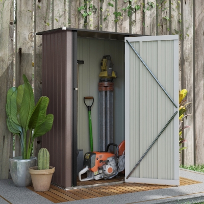 Outsunny Abrigo de Jardim 1,07㎡ 142x84x189 cm Abrigo de Armazenamento Abrigo de Ferramentas com Teto Inclinado e Porta Marrom