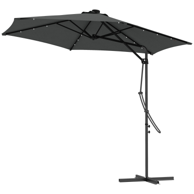 Outsunny Parasol ogrodowy, parasol przeciwsłoneczny, lampki LED, moduł słoneczny, odporny na warunki atmosferyczne, z pokrowcem, Ø290 x 260 cm, ciemnoszary
