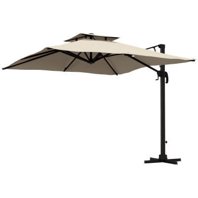 Outsunny Parasol ogrodowy, odporny na warunki atmosferyczne, z 1 korbką, 2,94 x 2,94 x 2,7 m, Khaki