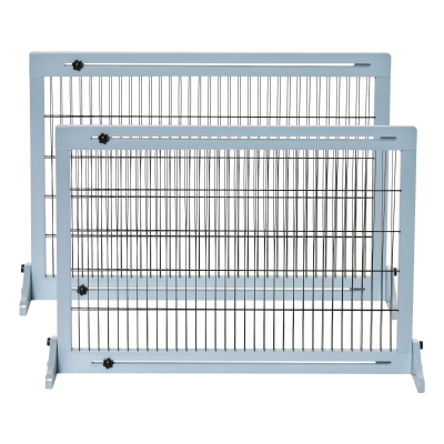 PawHut Barrière Extensible Chien Pin Bleu 104-183 cm