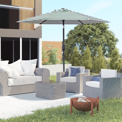Parasol ogrodowy na zewnątrz park balkon rama stalowy zielone paski