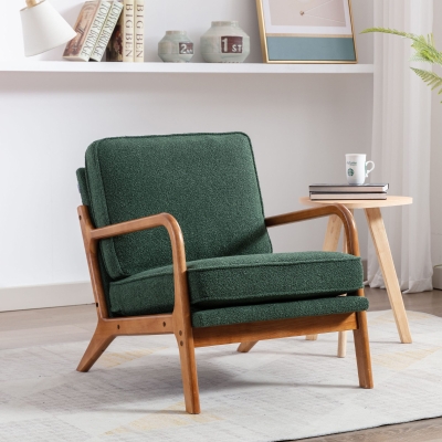 Fauteuil de Relaxation Style Moderne, Structure en Bois, Pour Salon et Chambre à Coucher, Émeraude