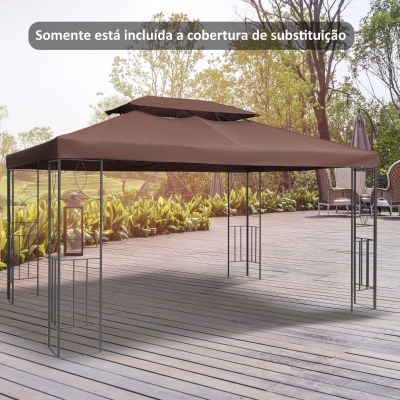 Outsunny Toldo de Substituição 4x3m para Pérgola de Jardim 2 Níveis Respirável com 10 Orifícios de Drenagem Cobertura de Substituição de Pérgola Exterior Marrom