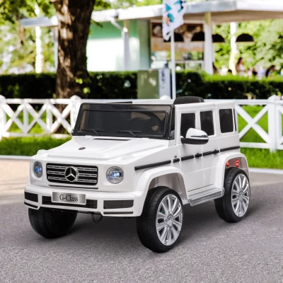 HOMCOM Carro Elétrico BENZ G500 Todo-o-Terreno com Bateria 12V Veículo Elétrico com Música Buzina Velocidade 3-5 km/h Branco