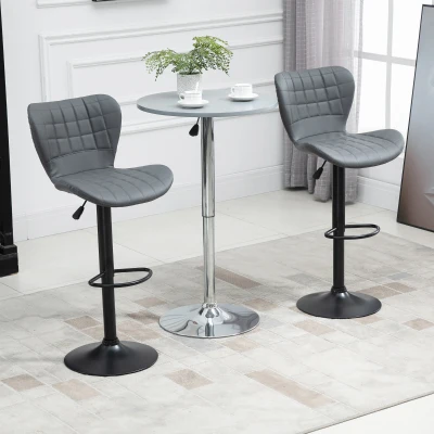 HOMCOM Bar Stools Set of 2 Adjustable Swivel Grey Leather