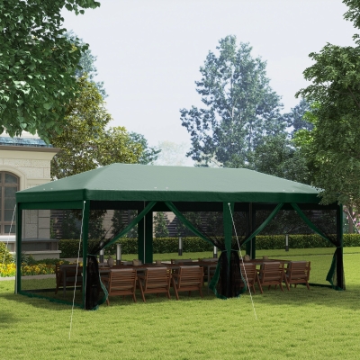Outsunny Tenda de Jardim 6x3 m Tenda de Exterior com 6 Mosquiteiras Laterais 2 Postas com Fecho de Correr e Janelas Verde