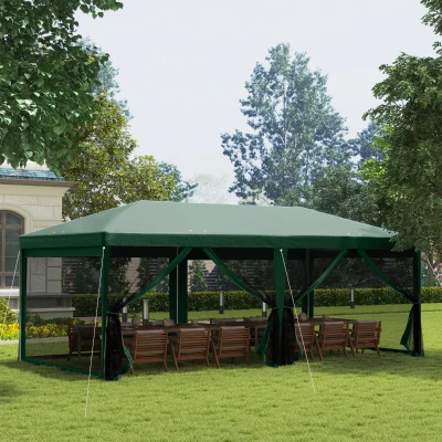 Outsunny Tenda de Jardim 6x3 m Tenda de Exterior com 6 Mosquiteiras Laterais 2 Postas com Fecho de Correr e Janelas Verde