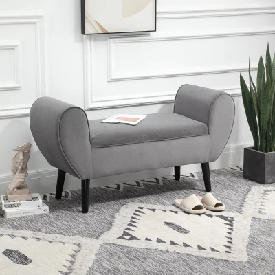 HOMCOM bank gestoffeerde bank met opbergruimte armleuningen borstbank moderne gang slaapkamer woonkamer fluweelzacht polyester rubber hout grijs 118 x 42 x 66 cm