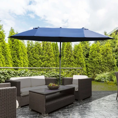 Outsunny 4.6m Garden Parasol Double-Sided Sun Umbrella Patio Market Shelter Canopy Shade Outdoor Blue - NO BASE