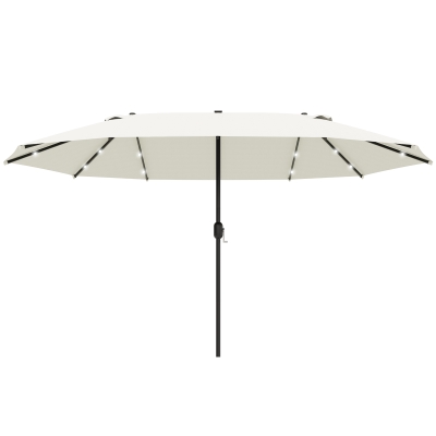Outsunny 4.4m Double-Sided Sun Umbrella Patio Parasol LED Solar Lights Base Cream White