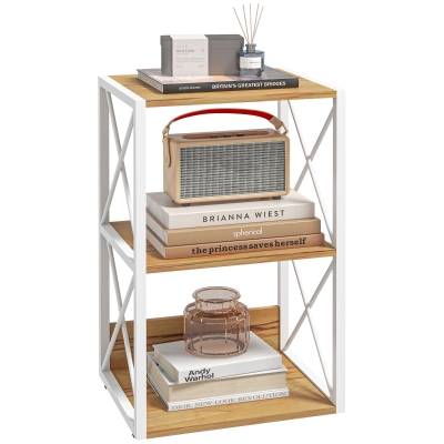 Librarie 3 Rafturi din Otel Alb, Rafturi Lemn 40x35x72.5cm