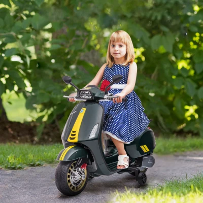 AIYAPLAY Elektrische Kinder Vespa, 3 km/u, 3-6 Jaar, Muziek, Licht & Radio, Donkergroen