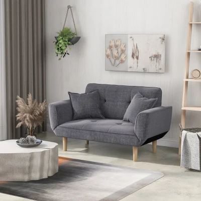 Expandable 2 Seater Bed Settee with 3 Adjustable Positions, Grey