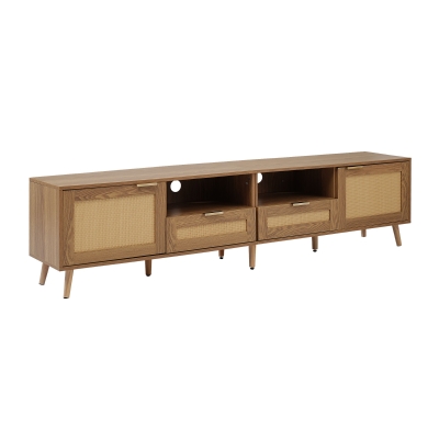 Oak Finish TV Stand with Storage Cabinets and 2 Open Shelves, Oak