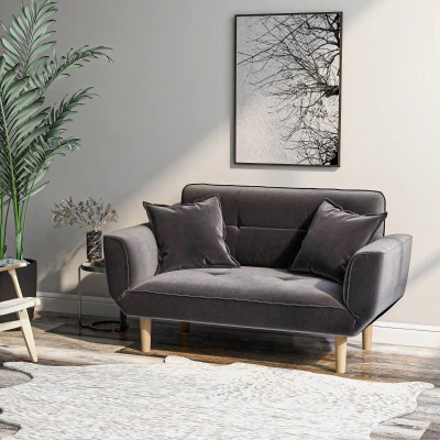 2 Seater Recliner Sofa with Wooden Legs, Grey