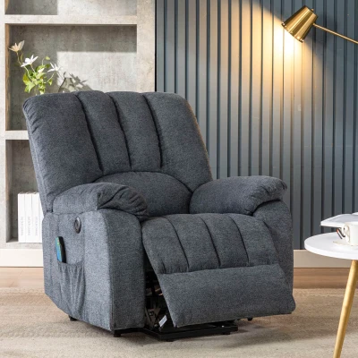 Electric Recliner Armchair with Heating Massage Points, Light Grey-Blue