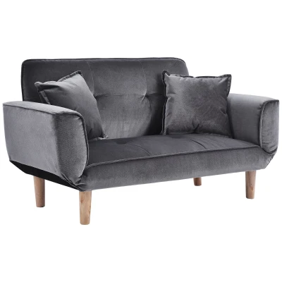 2 Seater Recliner Sofa with Wooden Legs, Grey