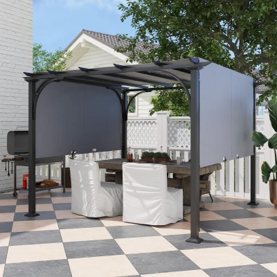 Outsunny 3 x 3(m) Outdoor Retractable Pergola, Garden Pergola Gazebo with Adjustable Canopy, Grey