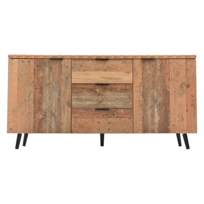 Credenza Vintage in Legno Marrone con 3 Cassetti e Ripiani Regolabili per Soggiorno, Marrone antico