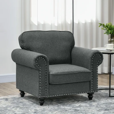HOMCOM Mid-Century Armchair, with Pocket Springs - Charcoal Grey