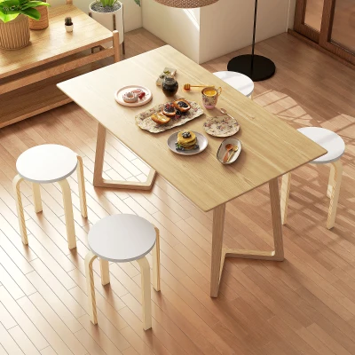 HOMCOM Bancos de Madeira Conjunto de 4 Bancos de Madeira Bancos Modernos Redondos Carga 120 kg Ø40x45 cm Madeira e Branco