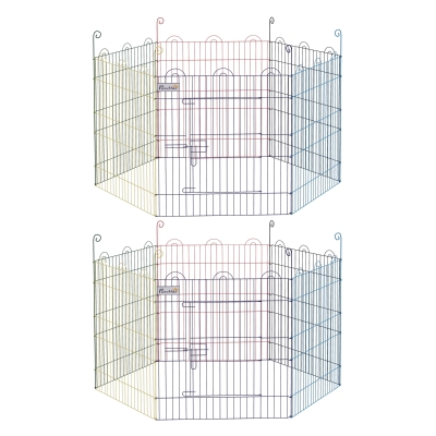 PawHut Enclos Métal Pliant 6 Panneaux avec Porte (Lot de 2)
