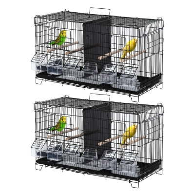 PawHut 2 Cages Oiseaux Métal Noir avec Mangeoires et Perchoirs