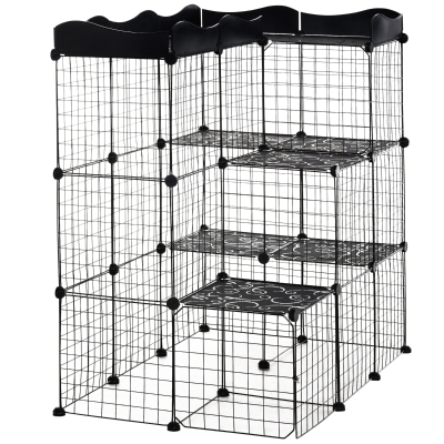 PawHut Lot 2 Cages Modulables 3 Niveaux Métal Noir