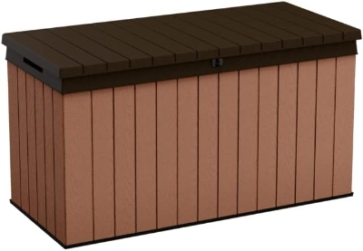 Keter Baule da Giardino Darwin, 570L, Effetto Legno, Marrone, 142,9x65,5x78,2H cm