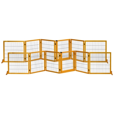 PawHut Barrières Chien Pliables 6 Panneaux Bois de Pin Jaune