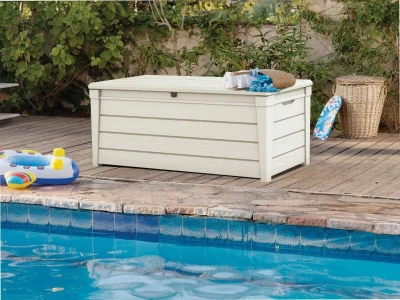 Keter Baule da Giardino Brightwood, 454L, Effetto Legno, Bianco, 145x69,7x60,3H cm