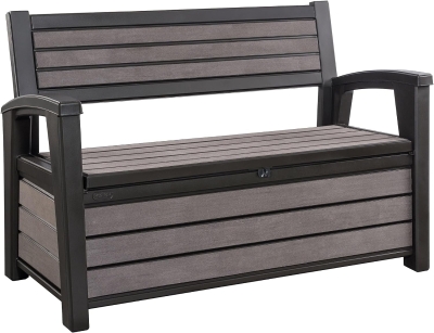 Keter Panchina Contenitore da Giardino Hudson, 227L, Effetto Legno Spazzolato, Grafite, 132,7x61,2x89H cm