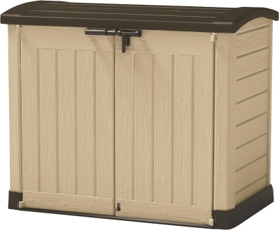 Keter Porta Attrezzi da Giardino Store-It-Out Arc, 1200L, Effetto Legno, Beige, 145,5x82x125H cm