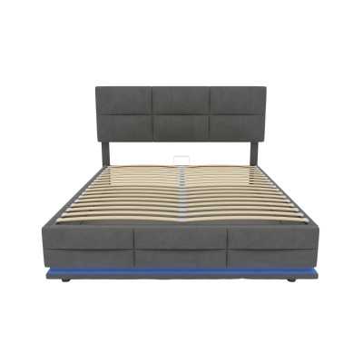 Doppelbett mit Stauraum, Hydrauliksystem, Samtstoff, 160x200 cm, Grau