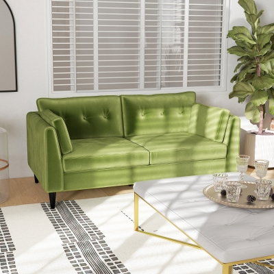 Canapea Dublă, Mobilă Modernă cu Butoni Capitonați, Canapea Tapițată cu 2 Locuri și 2 Perne, 172x75x82 cm, Verde