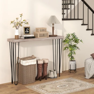 HOMCOM Mesa Consola Moderna Mesa de Entrada com Patas de Aço Anti-Tombo Móvel de Entrada 110x25x79,5 cm Madeira