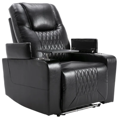 360° Swivel Leather Recliner Chair with USB Port, Black