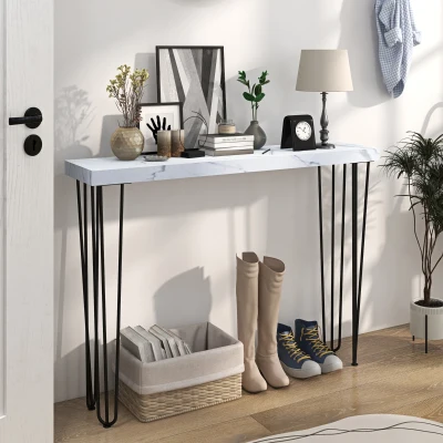 HOMCOM Mesa Consola Moderna Mesa de Entrada com Patas de Aço Anti-Tombo Móvel de Entrada 110x25x79,5 cm Branco
