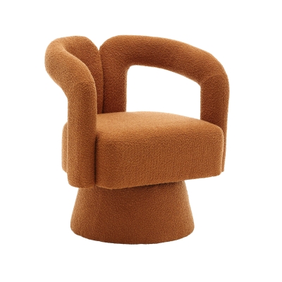 Fauteuil de Bureau Confortable Pivotant Rembourré en Tissu Bouclé, Orange