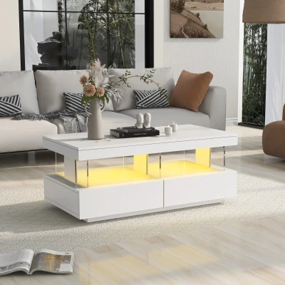 High Gloss Coffee Table with 16-Colour LED Lights, White
