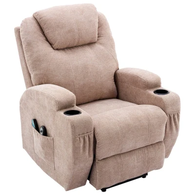 Remote Control Power Lift Massage Chair with Heating Points, Light Brown