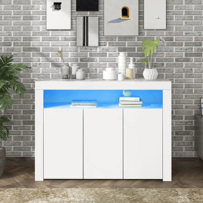 Modern Sideboard Cabinet with LED Lights, White