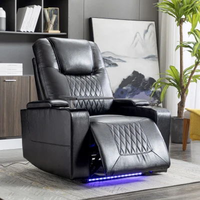 360° Swivel Leather Recliner Chair with USB Port, Black
