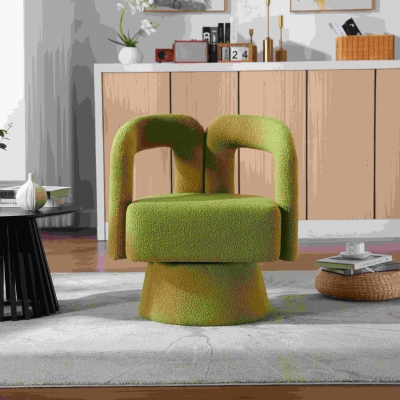 Fauteuil de Bureau Pivotant Rembourré en Tissu Bouclé, Vert Olive