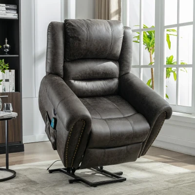 Large Power Lift Recliner Massage Chair with Heat, Grey
