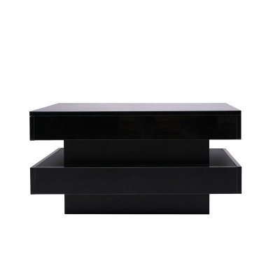 Stylish High Gloss Coffee Table with Rotating Top, Black