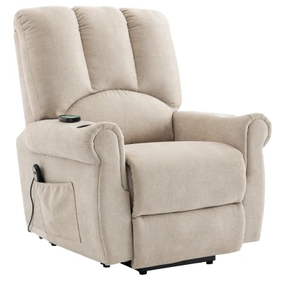 Electric Power Lift Massage Chair with Heating Points, Beige