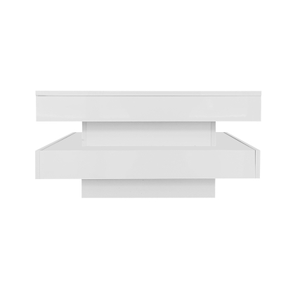 High Gloss Round Coffee Table with Rotating Top and 16-Colour LED Light, White